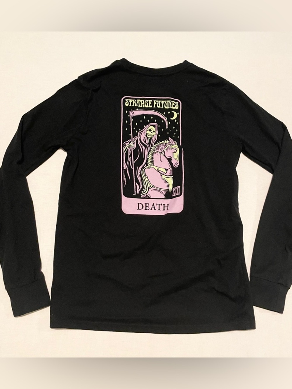 Amnesia Strange Futures Death Tarot Card Long Sleeve Graphic Tee - Picture 12 of 16